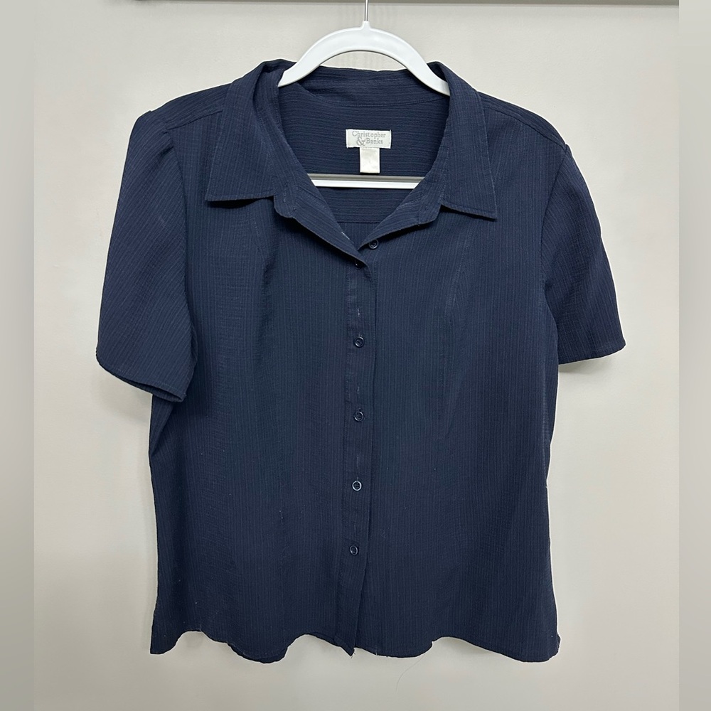 Christopher & Banks Navy Button-Down Blouse